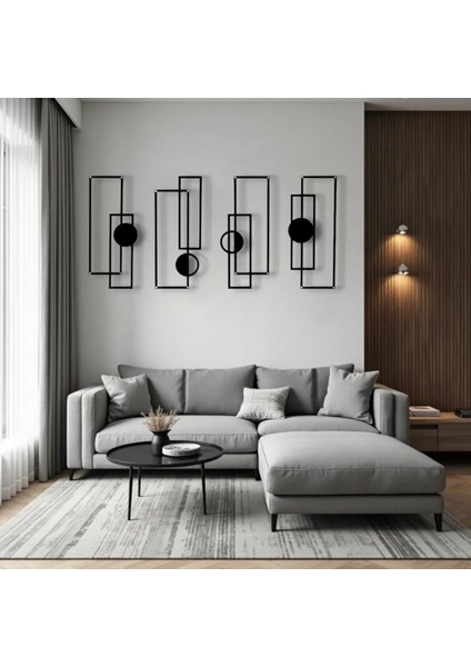 Metal Geometrik Duvar Dekoru Seti – Modern Minimalist Dikdörtgen Çizgisel Tasarım Ev Ofis Tablo