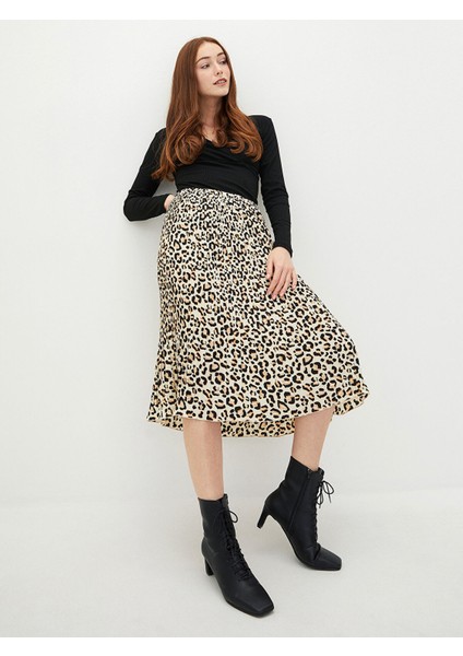 Yeni Sezon Beli Lastikli Desenli Maroken Kumaş Kadın Pileli Etek modelleri
