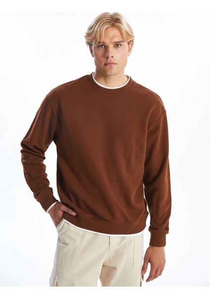 Yeni Sezon Bisiklet Yaka Nakışlı Uzun Kollu Erkek Kalın Sweatshirt