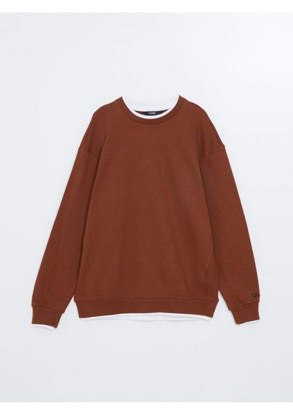 Yeni Sezon Bisiklet Yaka Nakışlı Uzun Kollu Erkek Kalın Sweatshirt indirimleri