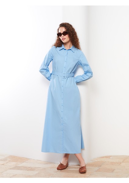 Yeni Sezon Düz Uzun Kollu Poplin Kadın Gömlek Elbise