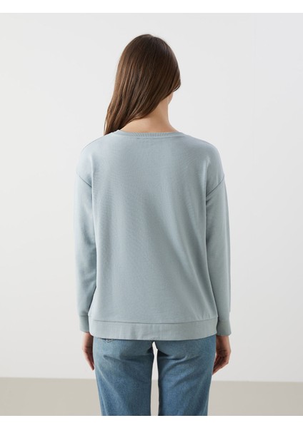 Yeni Sezon Bisiklet Yaka Mickey Mouse Baskılı Kadın Sweatshirt fırsatları