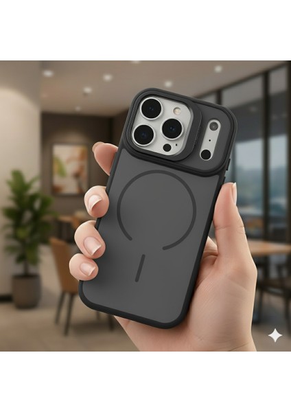 Iphone 17 Pro Uyumlu Kılıf Magsafe Şarj Destekli Açılır Standlı Mat Yüzeyli Iz Tutmaz Kapak