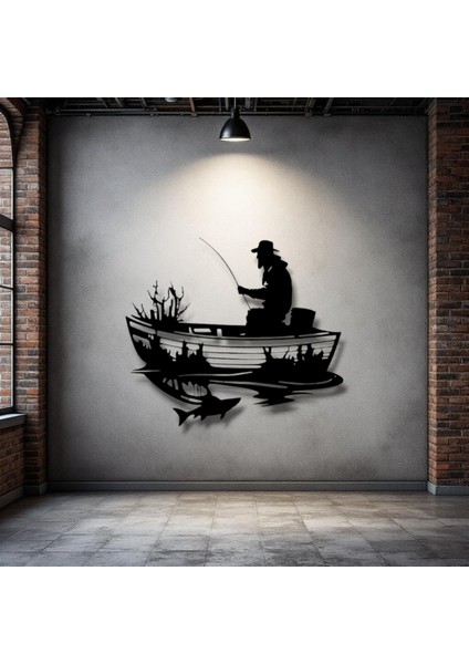 Balıkçı ve Tekne Siluet Metal Duvar Dekoru – Doğayla Baş Başa Sanatsal Tasarım