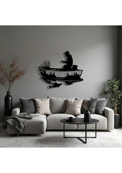 Balıkçı ve Tekne Siluet Metal Duvar Dekoru – Doğayla Baş Başa Sanatsal Tasarım