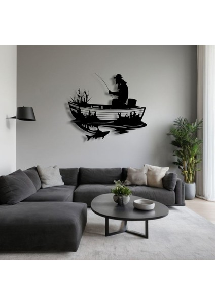 Balıkçı ve Tekne Siluet Metal Duvar Dekoru – Doğayla Baş Başa Sanatsal Tasarım