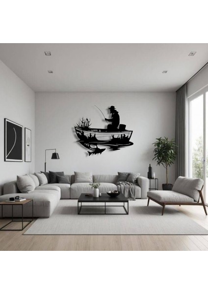 Balıkçı ve Tekne Siluet Metal Duvar Dekoru – Doğayla Baş Başa Sanatsal Tasarım