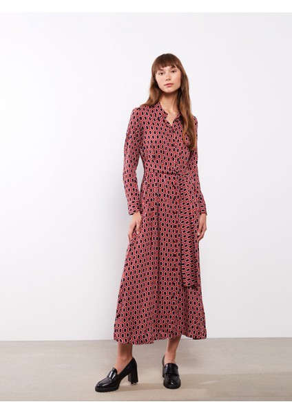 Yeni Sezon Desenli Uzun Kollu Viskon Kadın Gömlek Elbise modelleri