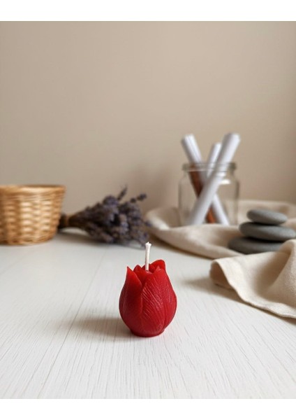 Lale Desenli Kırmızı Mum