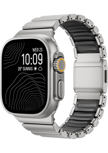 Apple Watch Ultra 49MM Mkst KRD-149 Titanyum Silikon Kordon - Gümüş-Siyah