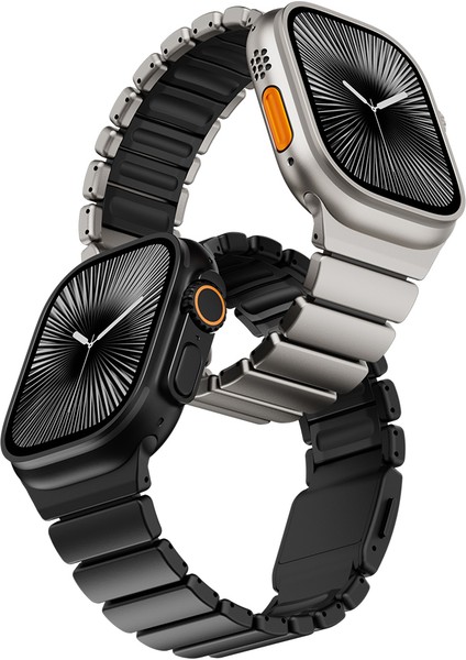 Apple Watch Ultra 49MM Mkst KRD-149 Titanyum Silikon Kordon - Gümüş-Siyah