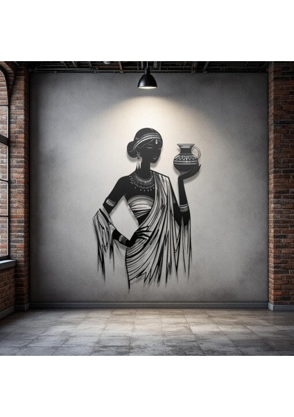 Metal Afrika Kadın Duvar Dekoru – Modern Minimalist Metal Tablo Salon Antre Ofis Ev Dekorasyon