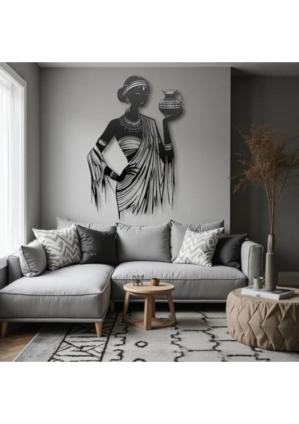 Metal Afrika Kadın Duvar Dekoru – Modern Minimalist Metal Tablo Salon Antre Ofis Ev Dekorasyon