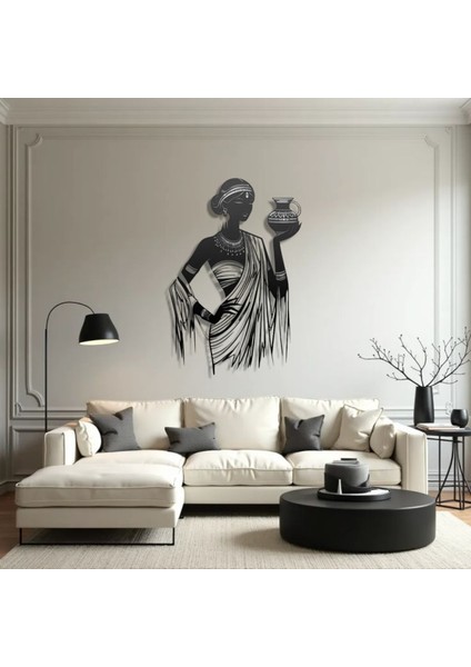 Metal Afrika Kadın Duvar Dekoru – Modern Minimalist Metal Tablo Salon Antre Ofis Ev Dekorasyon
