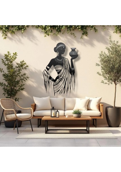 Metal Afrika Kadın Duvar Dekoru – Modern Minimalist Metal Tablo Salon Antre Ofis Ev Dekorasyon