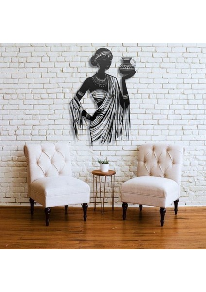 Metal Afrika Kadın Duvar Dekoru – Modern Minimalist Metal Tablo Salon Antre Ofis Ev Dekorasyon