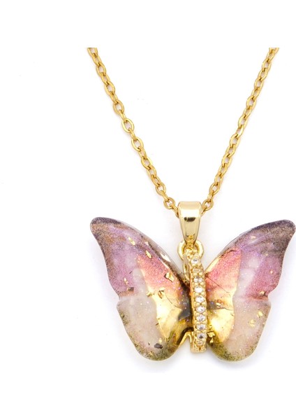 Çelik Kolye - Kelebek Kolye Altın Kaplama KLY-624