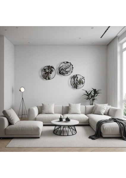 3’lü Dairesel Desenli Metal Tablo Seti – 3D Gölgeli Modern Duvar Dekoru, Şık Ev Hediyesi fiyatları