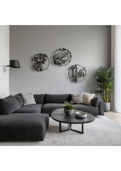 3’lü Dairesel Desenli Metal Tablo Seti – 3D Gölgeli Modern Duvar Dekoru, Şık Ev Hediyesi modelleri