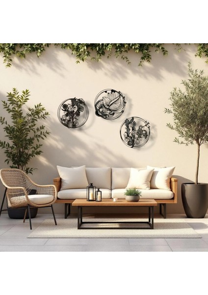3’lü Dairesel Desenli Metal Tablo Seti – 3D Gölgeli Modern Duvar Dekoru, Şık Ev Hediyesi indirimleri