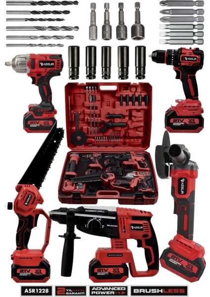 21V 5'li Set Kırıcı Delici Hilti - Taşlama - Testere - Akülü Vidalama - Somun Sıkma Sökme