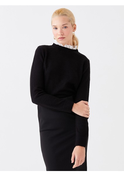 Yeni Sezon Bisiklet Yaka Düz Uzun Kollu Kadın Triko Kazak