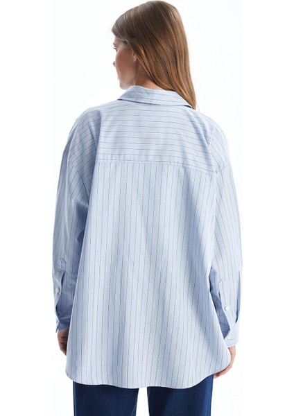 Yeni Sezon Çizgili Oversize Oxford Kadın Gömlek fırsatları