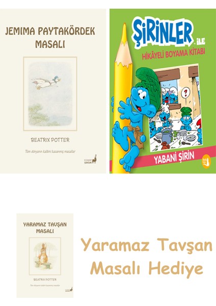Beatrix Potter 12 - Jemima Paytakördek Masalı + Şirinler ile Hikâyeli Boyama Kitabı - Yabani Şirin + Yaramaz Tavşan Masalı