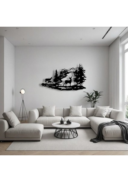 Metal Dağ ve Geyik Silueti Duvar Dekoru – Modern Doğa Temalı Salon Antre Ofis Şık Metal Tablo fiyatları