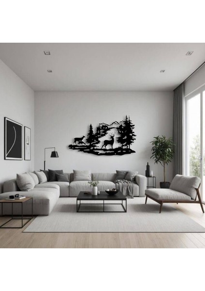Metal Dağ ve Geyik Silueti Duvar Dekoru – Modern Doğa Temalı Salon Antre Ofis Şık Metal Tablo fırsatları