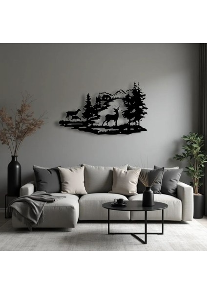 Metal Dağ ve Geyik Silueti Duvar Dekoru – Modern Doğa Temalı Salon Antre Ofis Şık Metal Tablo indirimleri
