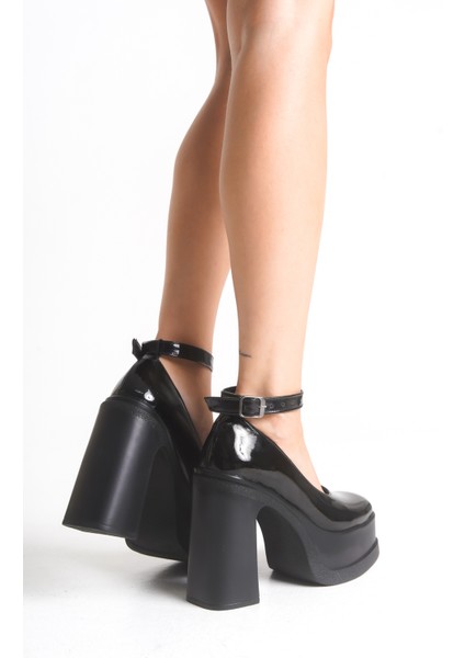 Kadın Bilekten Bağlamalı Küt Burun Yüksek Topuklu Platform Ayakkabı fırsatları