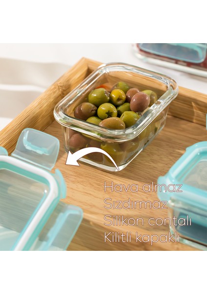 4373 3lü Kilitli Sızdırmaz Kapaklı Yiyecek Erzak Saklama Kabı Seti - Cam Saklama Kabı - 150ML Yeşil modelleri