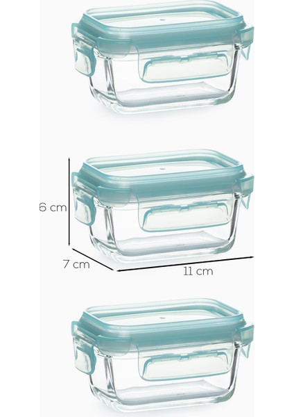 4373 3lü Kilitli Sızdırmaz Kapaklı Yiyecek Erzak Saklama Kabı Seti - Cam Saklama Kabı - 150ML Yeşil fırsatları