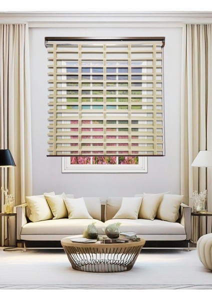 Picasso Shadow Silüet Kumaş Jaluzi Store Perde, Alüminyum Kasalı Yüksek Kaliteli - Latte 3212SHADOW