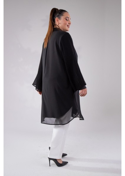 Kadın Büyük Beden Çizgi Desenli Gömlek Siyah