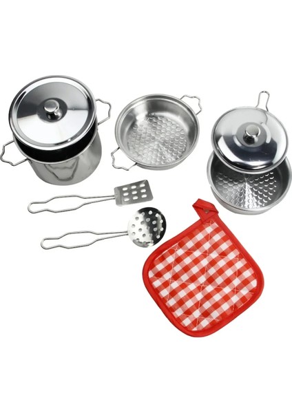 Metal Paslanmaz Çelik 8 Parça Oyuncak Kabartmalı Tencere Tava Seti Aksesuarlı Mutfak Tencere Seti modelleri