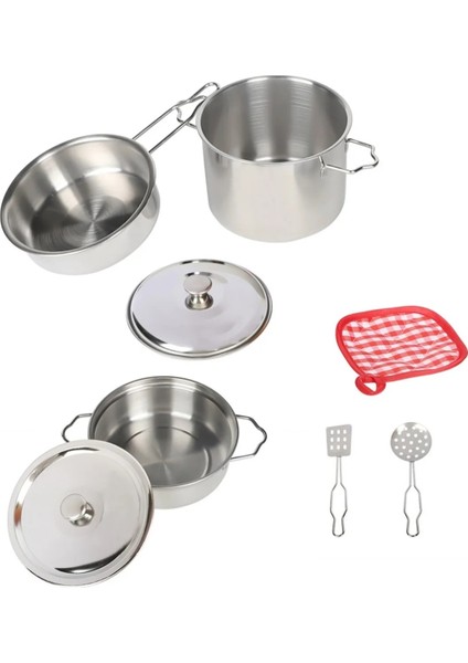 Metal Paslanmaz Çelik 8 Parça Oyuncak Kabartmalı Tencere Tava Seti Aksesuarlı Mutfak Tencere Seti fırsatları