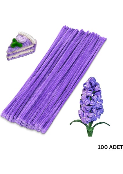 Şönil Tel, El Işi, Dıy, Hobi ve Çiçek Yapım Teli, Lavanta, 100 Adet, 6 mm - 30 cm