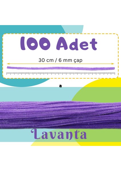 Şönil Tel, El Işi, Dıy, Hobi ve Çiçek Yapım Teli, Lavanta, 100 Adet, 6 mm - 30 cm fiyatları