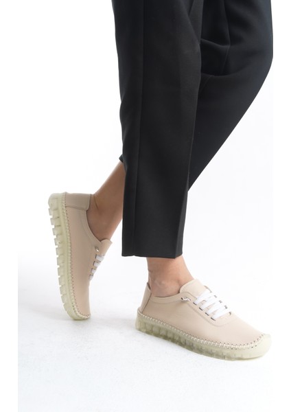 Hakiki Deri Yumuşak Rahat Esnek Bağcıklı Günlük Anne Bej Klasik Kadın Ayakkabı modelleri