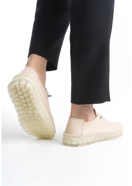 Hakiki Deri Yumuşak Rahat Esnek Bağcıklı Günlük Anne Bej Klasik Kadın Ayakkabı fırsatları