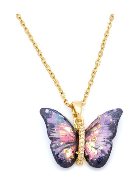 Çelik Kolye - Kelebek Kolye Altın Kaplama KLY-631