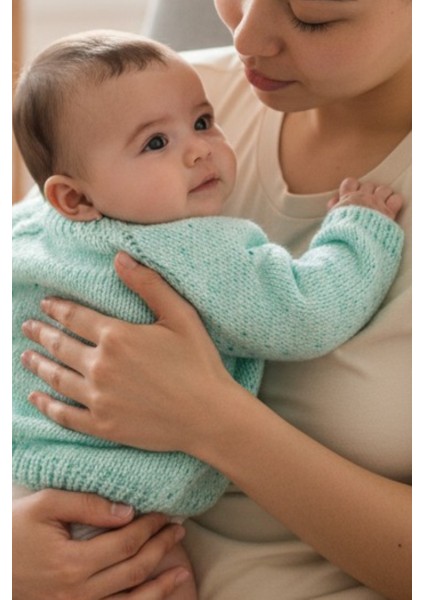 0-1 Yaş Örgü Yeşil Kırçıllı Desen Bebek Hırkası fiyatları