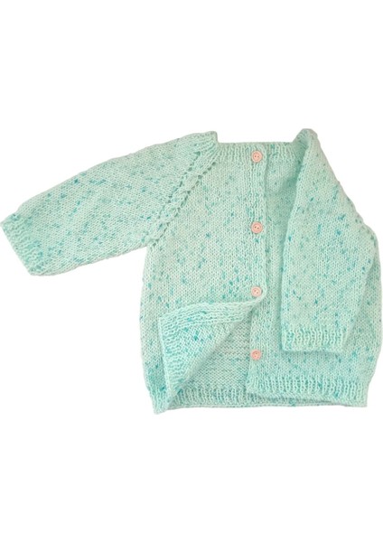 0-1 Yaş Örgü Yeşil Kırçıllı Desen Bebek Hırkası