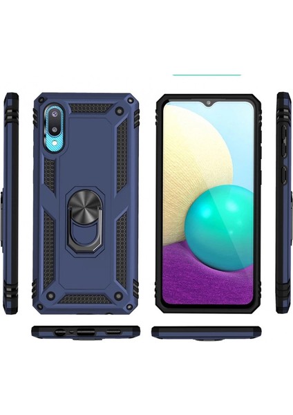 Samsung Galaxy A02 Kılıf Sofya Yüzüklü Silikon Kapak - Lacivert modelleri