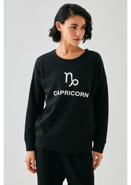 Kadın Siyah Oğlak Burcu Oversize 2 Iplik Eşofman Ev Giyim Takımı fırsatları