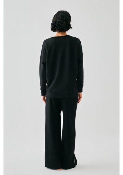 Kadın Siyah Oğlak Burcu Oversize 2 Iplik Eşofman Ev Giyim Takımı indirimleri