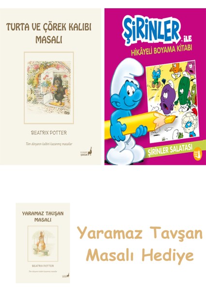 Beatrix Potter 7 - Turta ve Çörek Kalıbı Masalı + Şirinler ile Hikayeli Boyama Kitabı - Şirinler Salatası + Yaramaz Tavşan Masalı