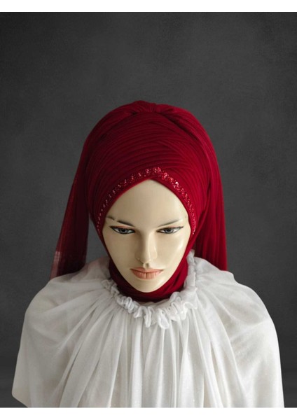 Bordo Duvaklı Hazır Türban Hazır Şal Hazır Duvak modelleri